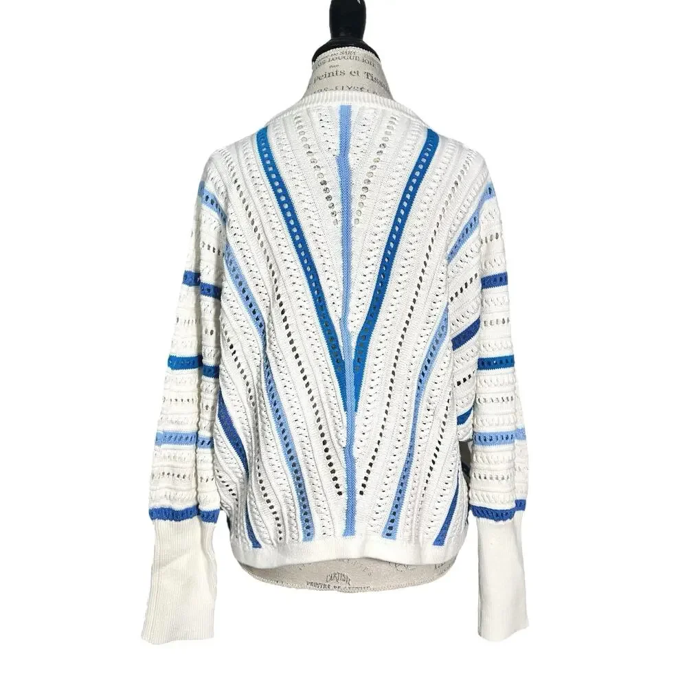Paisie | Women | Pointelle Knit Multi Stripe Dolman Sleeve Sweater Top | Size XL